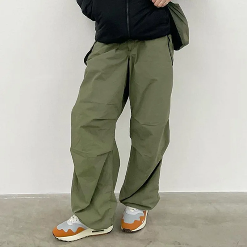 Gasparine Drawstring Cargo Pants Loose Wide Leg Baggy Trousers Solid Joggers Tech Pants Hip Hop Solid Straight Female Streetwear