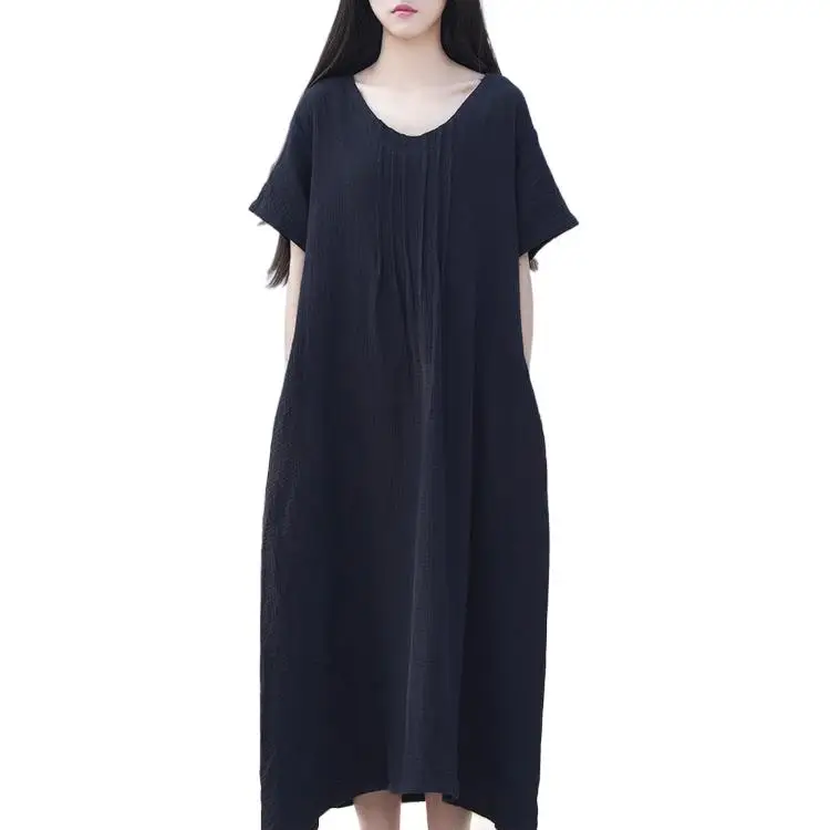 Летние платья 2024 винтажный халат с короткими рукавами длинное свободное женское
