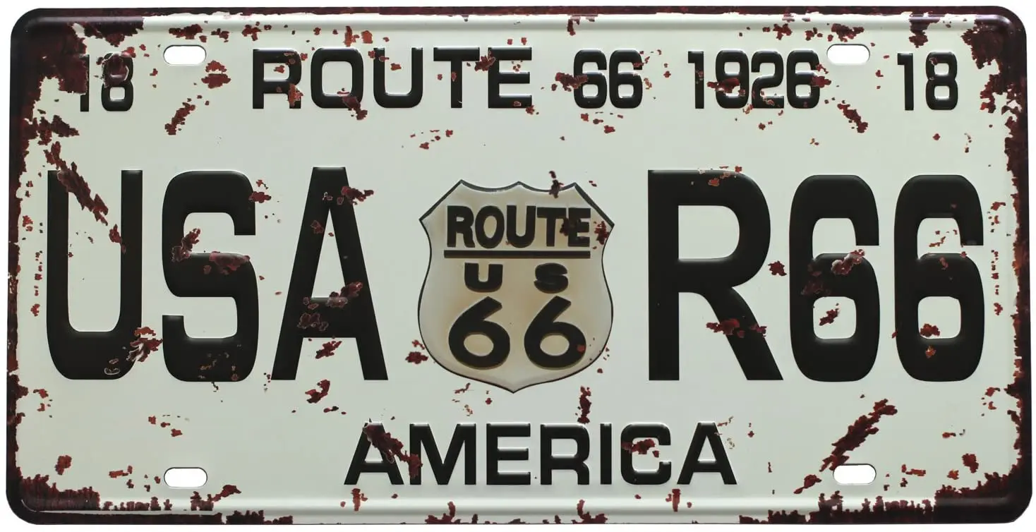 

ARTCLUB Route 66 1926 USA R66 American Metal Tin Sign, Vintage Plaque Auto License Plate Embossed Tag Garage Home Wall Decor
