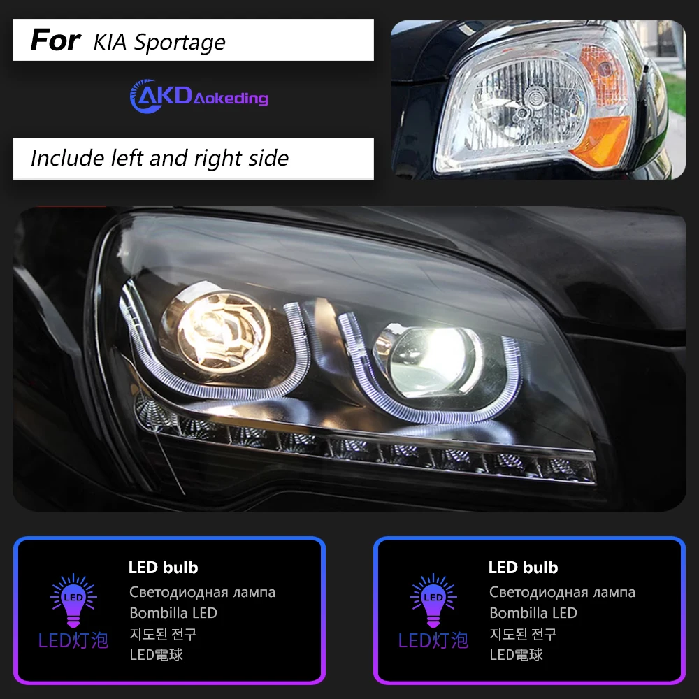 

Автомобильные фары для Kia Sportage светодиодный, фары 2006-2012 Sportage, передняя фара Drl, объектив проектора для автомобиля