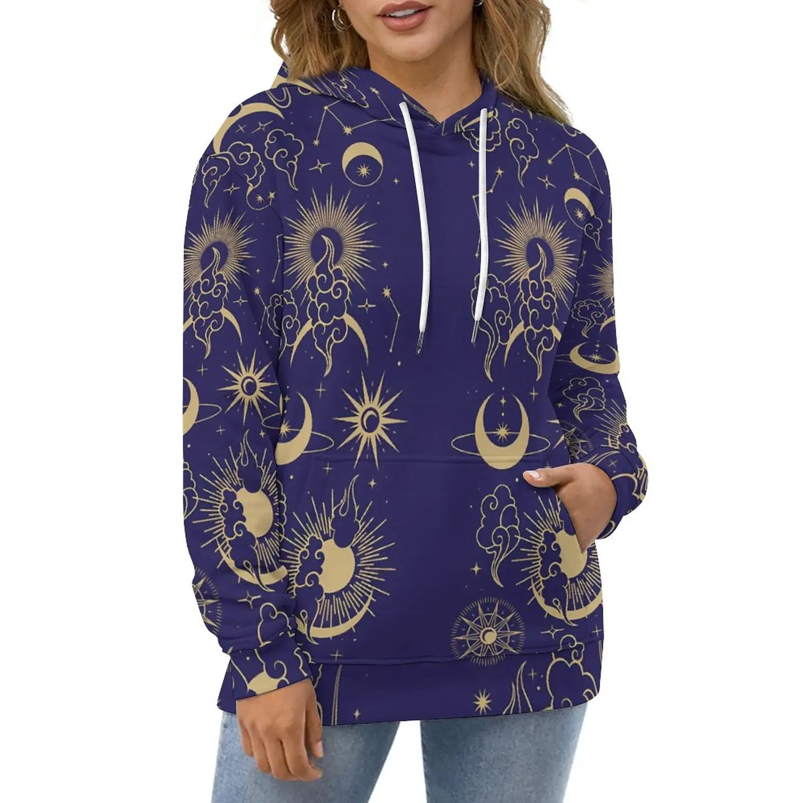 

Retro Astrology Hoodies Unisex Celestial Moon Classic Casual Hoodie Spring Long Sleeve Y2k Design Sweatshirts Large Size