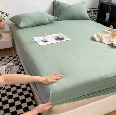 2024 модная хлопковая дышащая простыня для двуспальной кровати зеленого и желтого