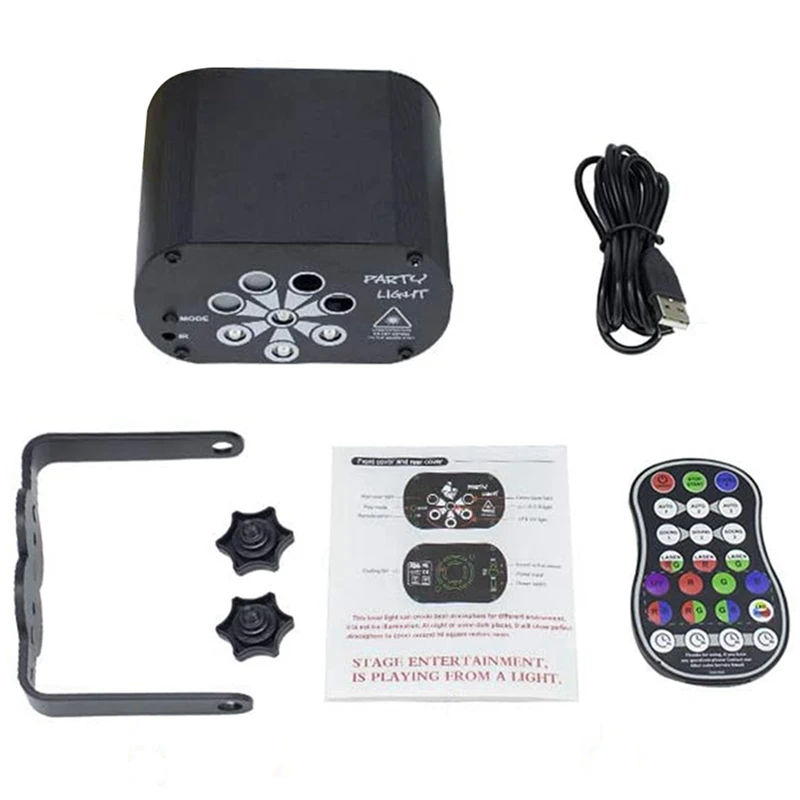 

GTBL Remote USB Stage Lighting Effect 60 Patterns RGB UV LED 8-Hole Laser-Projector with Auto Sound Control