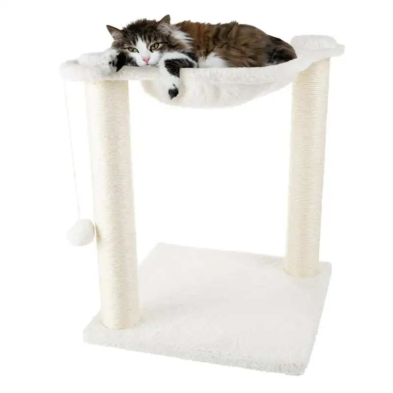 

Cat Scratching Post with Hammock – Sisal Fabric and Carpet Small Cat Tree, Hanging Toy for Adult Cats and Kittens by (White)