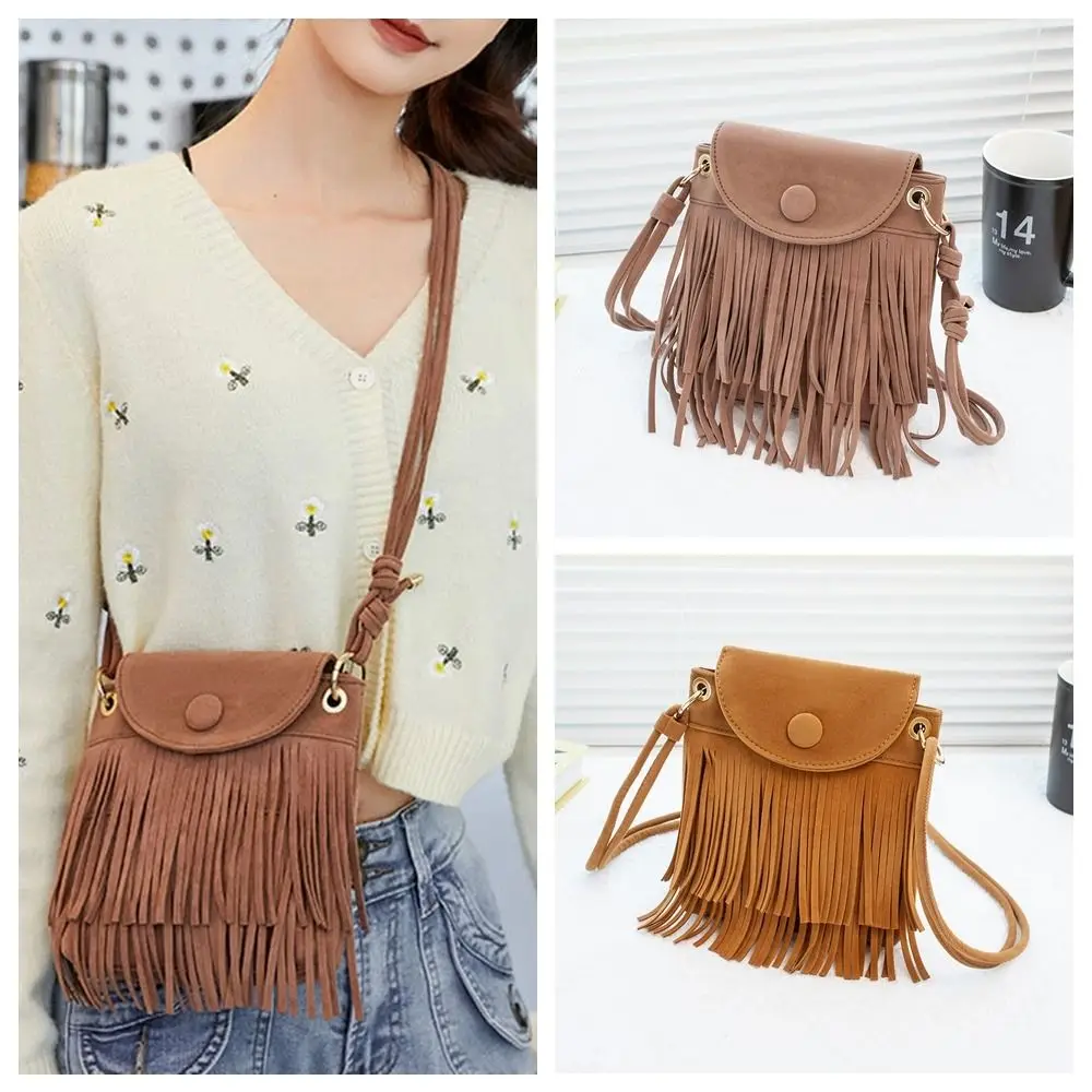 

Bohemian Tassel Shoulder Bag Simple Handbag Square Messenger Bag PU Leather Lady