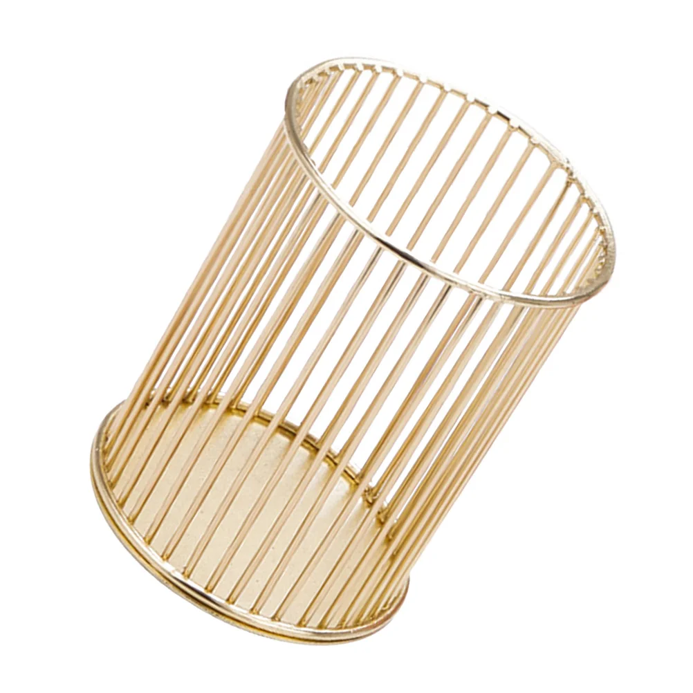 

Makeup Brush Holder Stationery Bucket Desktop Pens Electric Cord Organizers Decorative Round Storage Basket Penholder Iron Pot