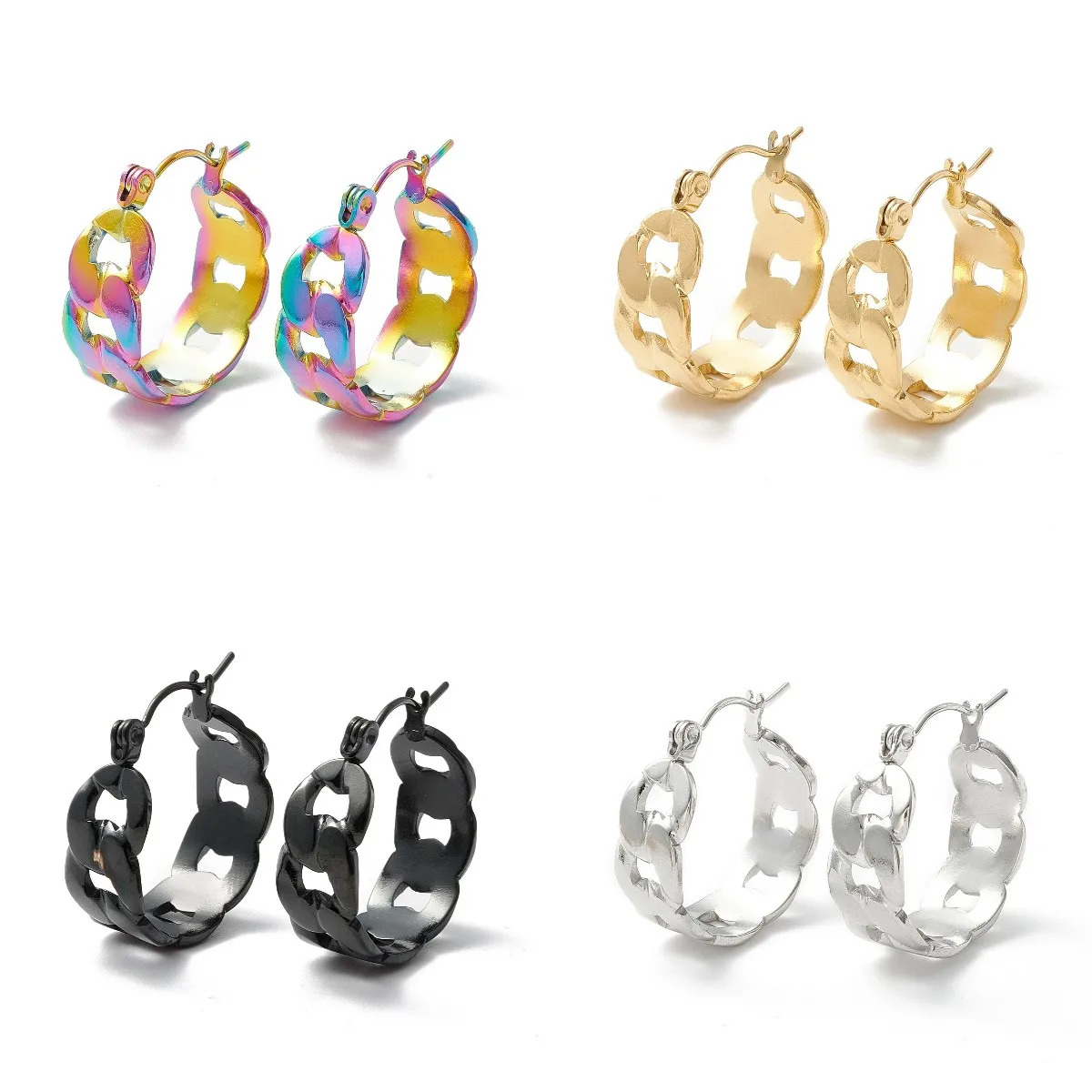 

10Pairs Stainless Steel Cuban Link Chain Chunky Hoop Earrings Rock Punk Hip Hop Huggie Earring For Fashion Women Jewelry Gift