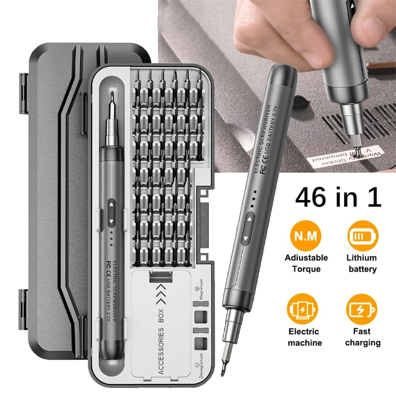 

Набор Электрических Отверток 46-в-1, Перезаряжаемый, Беспроводной, С Магнитными Насадками Для Ремонта Часов, Телефонов