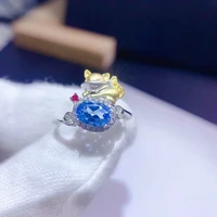 black angel new silver temperament topaz open rings female blue zircon crystal personality small fox party jewelry dropshipping