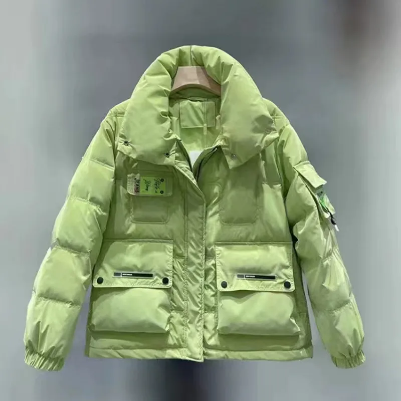 

Women Parkas Coats Glossy Cotton Casual Youth Outdoors Style Sweety Color with Pockets Thick and Warm New Faddish 2022 Winter