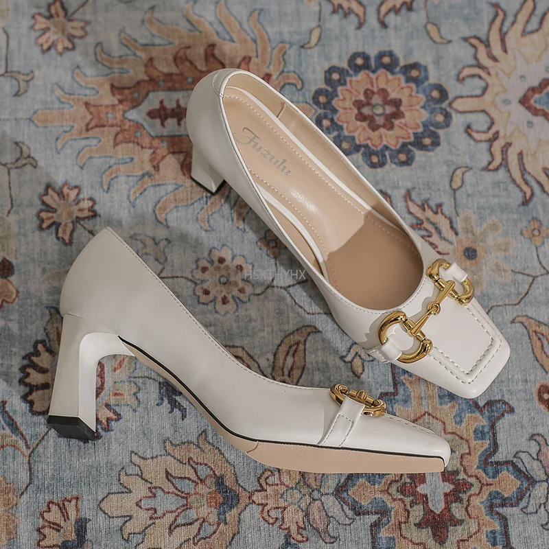 

Женская однотонная обувь на высоком каблуке, Повседневная модная универсальная обувь с пряжкой, Новинка лета 2022