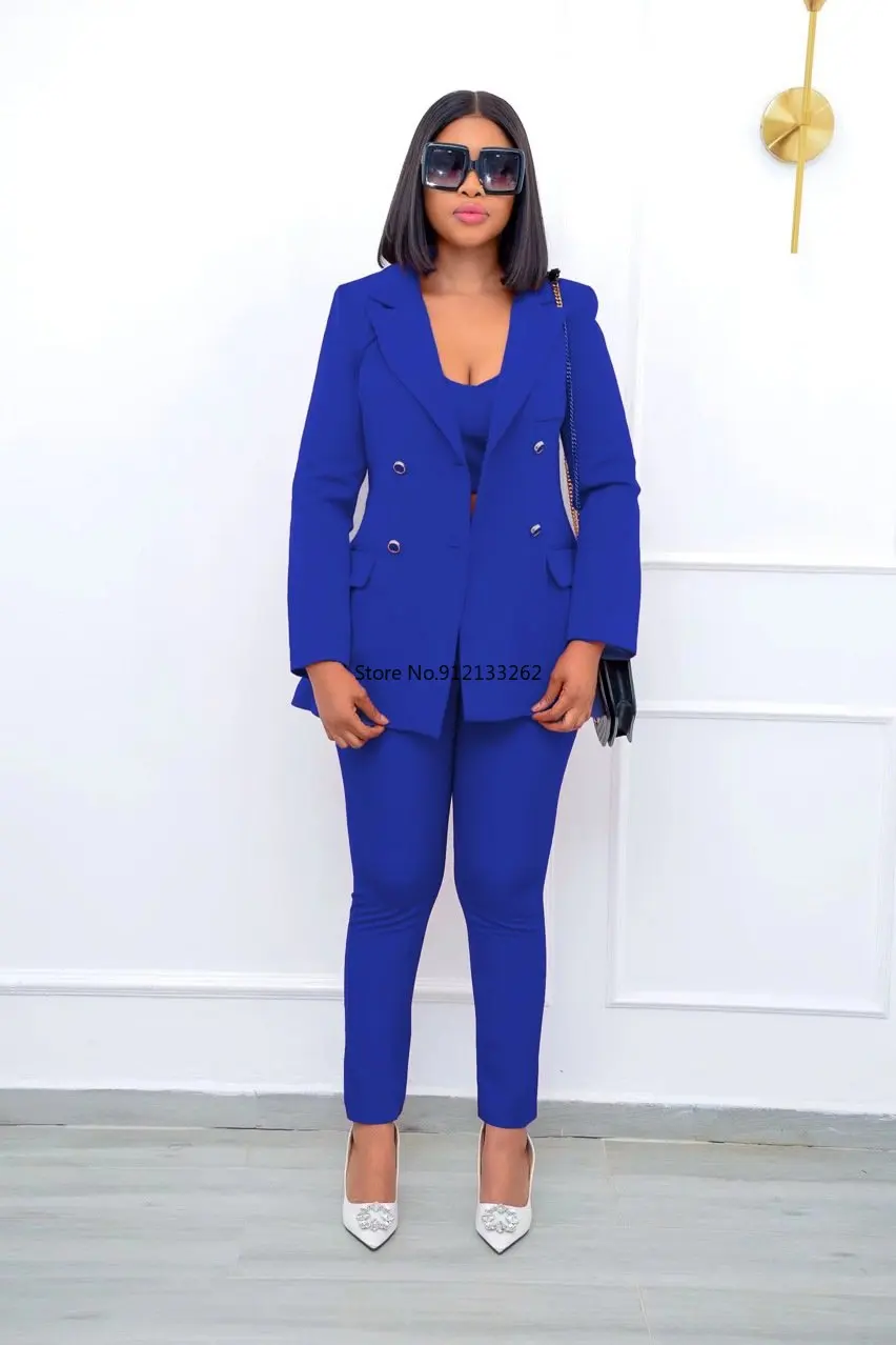 

Three Pieces Sets Spring Autumn African Women Long Sleeve V-neck Solid Color Top Inner +Long Pant African Suit African Clothes