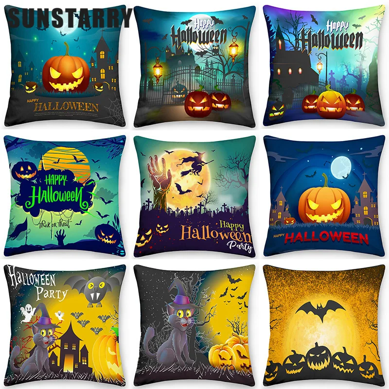 

Happy Halloween Pillowcase Pumpkin Bat Ghost Sofa Bed Pillow Cover Horror Party Cushion Cover Home Decor 45x45cm Funda Cojín