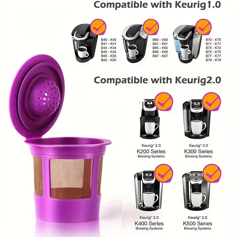 Набор Из 6 Предметов Многоразовые K-cups Фиолетовые Универсальные Для Кофемашин Keurig