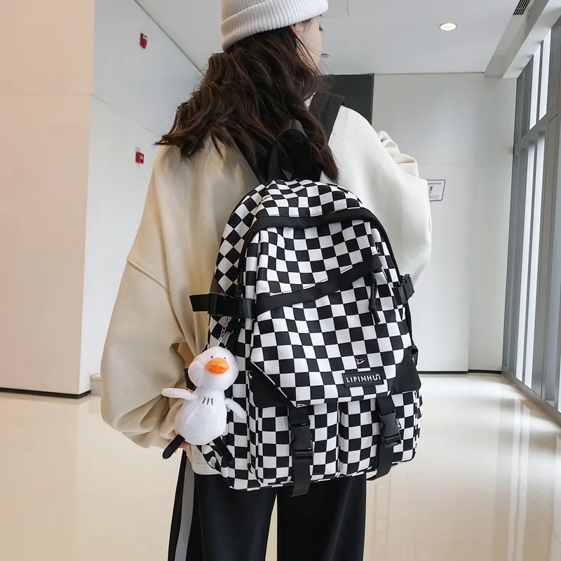 Женский школьный рюкзак в клетку для девочек, школьные ранцы для учащихся средней школы, повседневный рюкзак в стиле преппи для подростков, ...