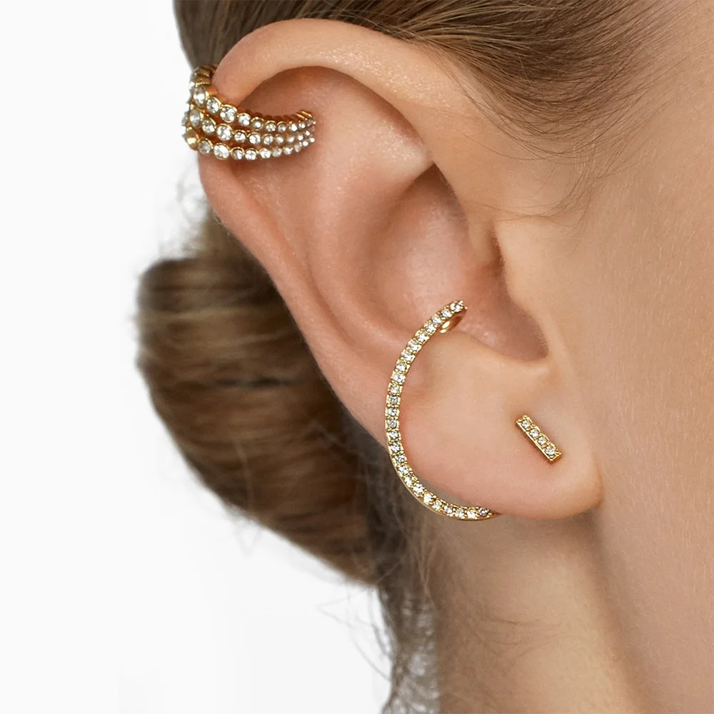 

Stackable Simple C-shape Ear Clip Earrings Fashion Minimalist Metal Geometric Rhinestone Ear Cuff For Women Aesthetic Jewelry