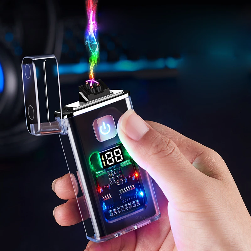 

HOT Double Arc Fingerprint Induction Lighter Type-C Charging LED Display Windproof Outdoor Lighter Men's Gift