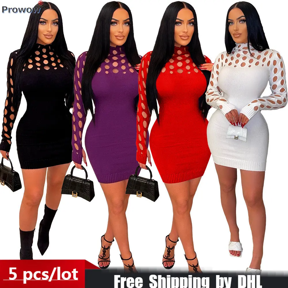 

Большие партии, оптовая продажа, мини-платье, Женская Клубная одежда, сексуальное вязаное платье с вырезами, облегающее платье с высоким вор...