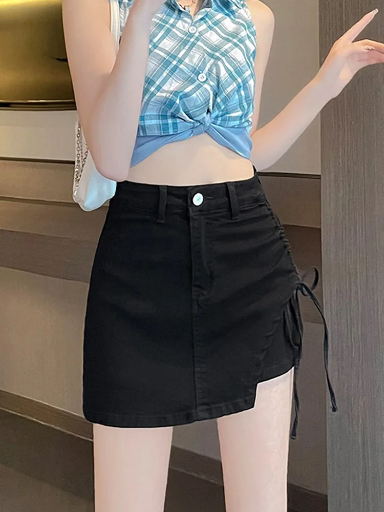 Summer Sexy Women Empire Slim Drawstring Denim Culottes Casual Lady High Street Bodycon Denim Culottes A-line Shorts