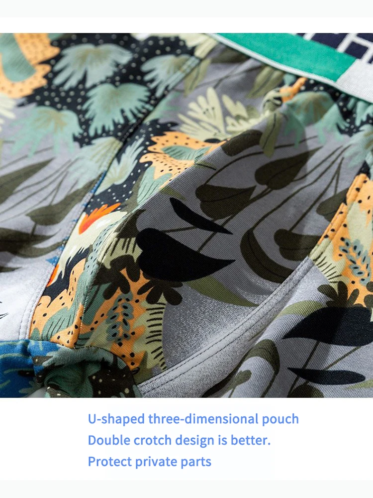 4Pcs/Lot Men's Underwear Cotton Boyshort Breathable Youth Sexy Print Personality Boxers Shorts.