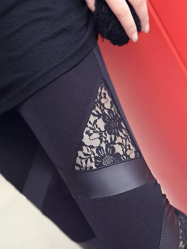 roupas femininas pants  gymLace Legins Sexy 2022 Spring Autumn Leather Workout Leggings Hot Charming Warm PU Leggins Skinny Stre