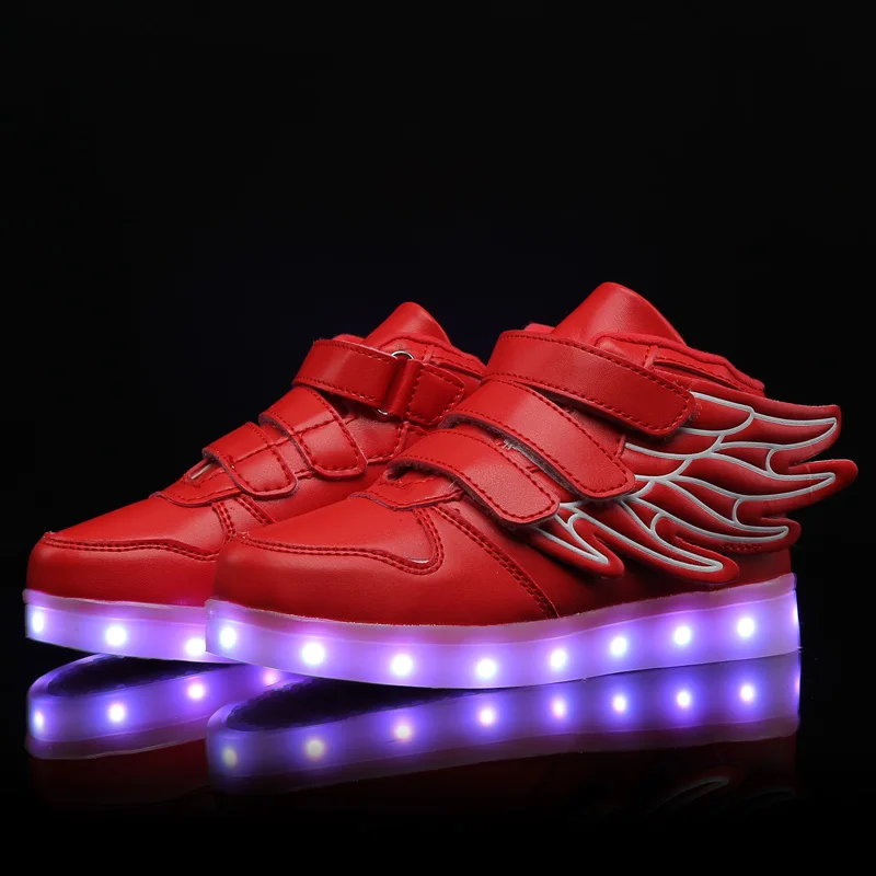 Boys and Girls Spring and Autumn New High Top Board Shoes Children's Wings Light Shoes LED Light Shoes Size 25-37