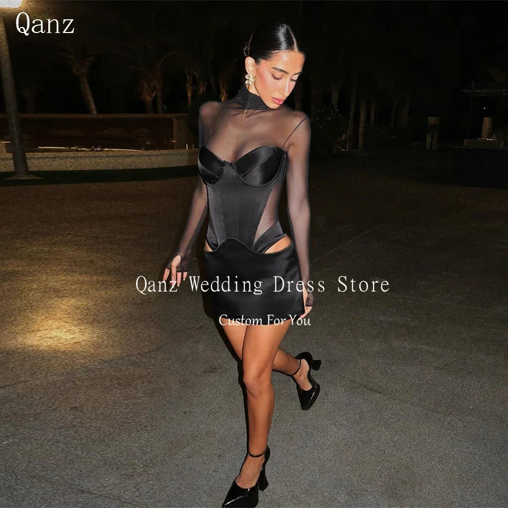 Qanz сексуальные иллюзионные платья для выпускного вечера с прозрачными длинными