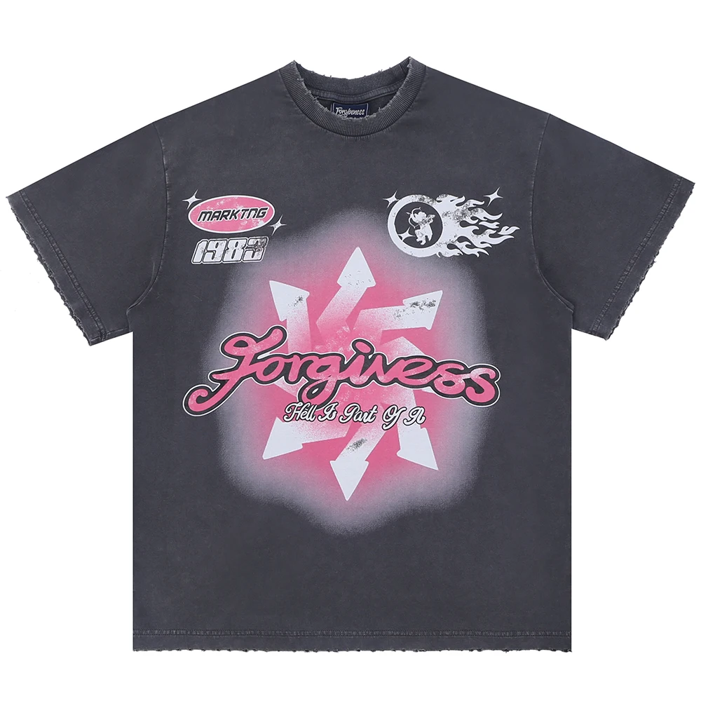 

Футболка мужская хлопковая оверсайз, винтажная тенниска с принтом граффити, с коротким рукавом, в стиле Хай-стрит, свободная майка в стиле унисекс, Y2K, лето