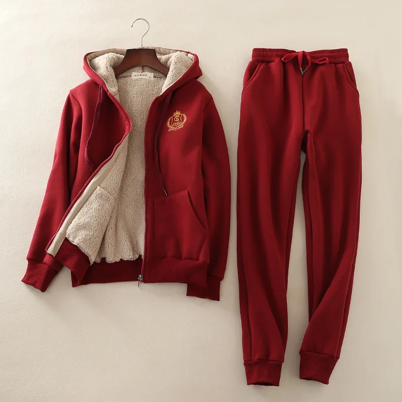 4XL Winter Women Sportswear Tracksuit Thick Fleece Warm Hoodie Jacket+pant Running Jogger Fitness Workout Casual Set Sport Suit