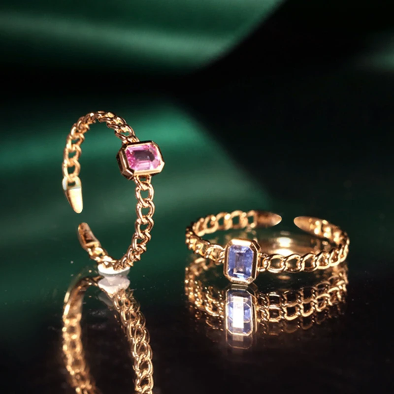 

Creative S925 silver fantasy square pink crystal wedding rings for couples twist sapphire light luxury delicate jewelry