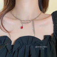 diamond studded pin tassel necklace fashion design sense personality clavicle chain sweet and cool new style jewelry for women