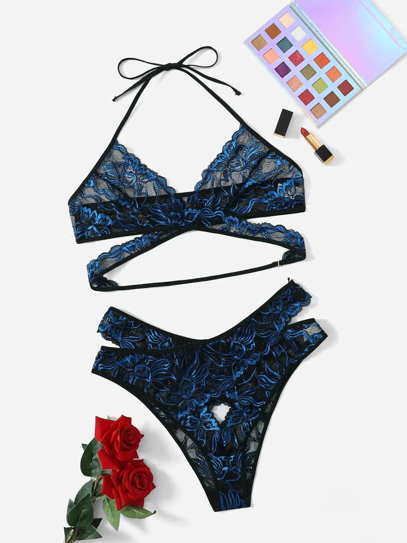 

Plus Floral Sheer Lace Lingerie Set