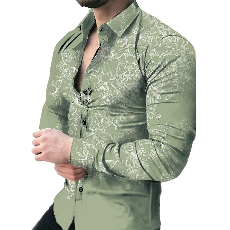 2022 flower graphic 3D printed men's shirt long sleeve Hawaii social luxury button cardigan lapel shirt men's oversized shirt
