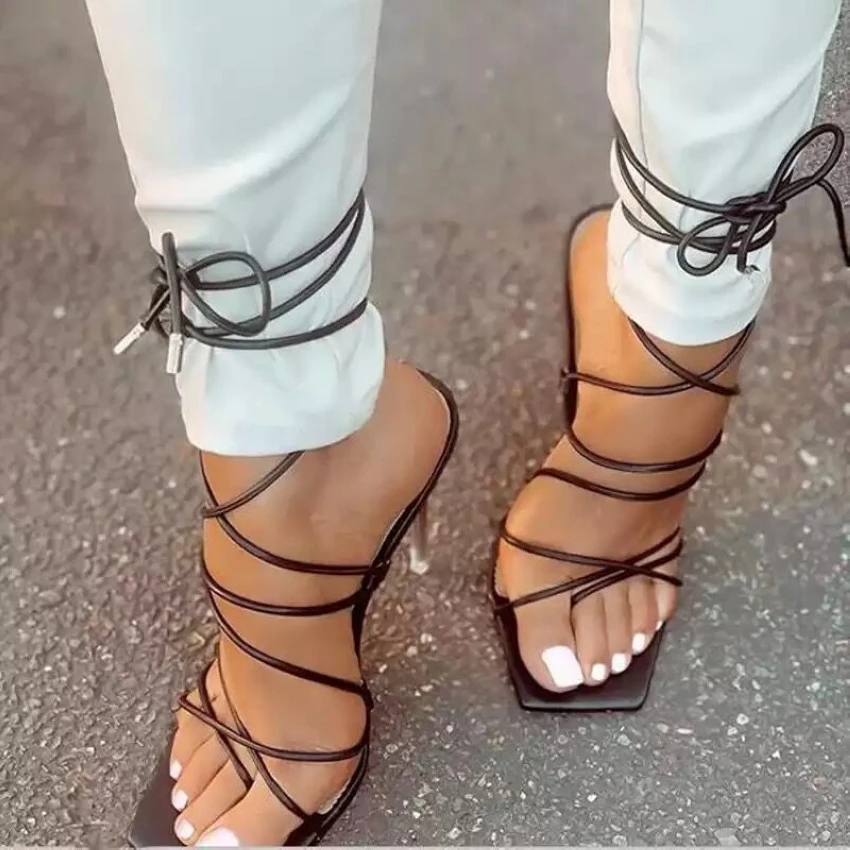 

2022 Woman Sexy Elegant Sandals Ankle Strappy Party Shoes Women High Heels Sandal Shoe Wedding Shoes Open Toe Shoes Zapatos