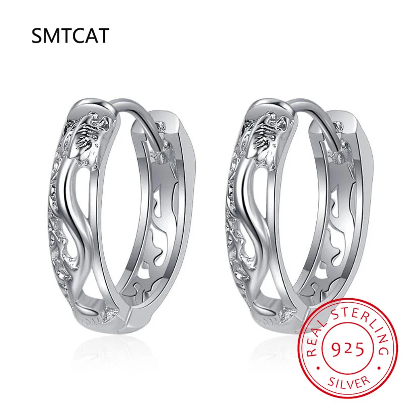 

Real 925 Sterling Silver Male Retro National Style Earrings Men's Hoop Earrings 2021 New Trend Punk Dragons Stud Earrings