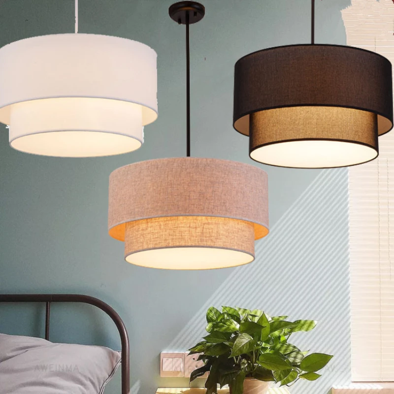 

Nordic Double-layer Linen Cloth Chandelier Creative American Rural Modern Simple Restaurant Living Room Study LED Pendant Lamp