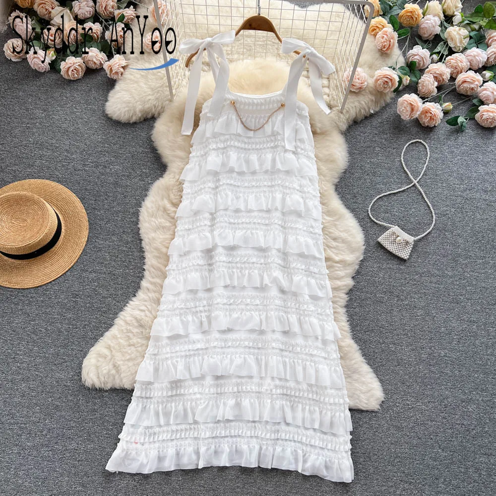 

Модное женское платье Лето 2023 платья без рукавов с открытой спиной ленивое свободное повседневное Праздничное Платье многослойное платье принцессы