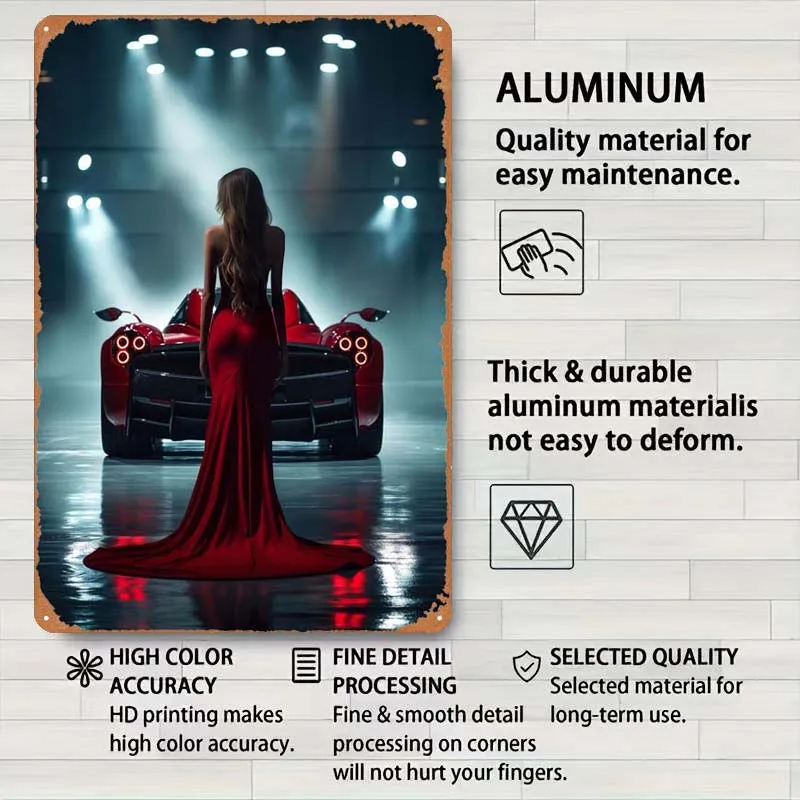 Pagani Huayra девушка в красных металлических знаках классический постер для