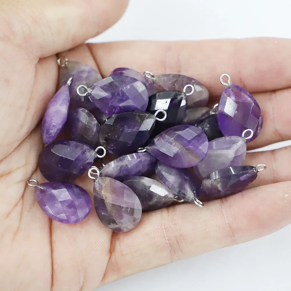 

Selling Natural Stone Water Drop Amethyst Faceted Pendant Necklace Fashion Charms DIY Jewelry Making Accessories Wholesale 12Pcs
