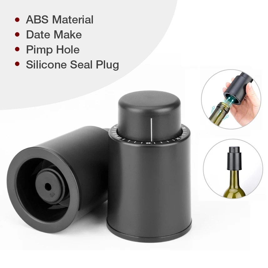 

Black ABS Vacuum Wine Bottle Stopper Sealed Storage Vacuum Memory Wine Stopper Push Style Bar Tools Barware Wine Cork