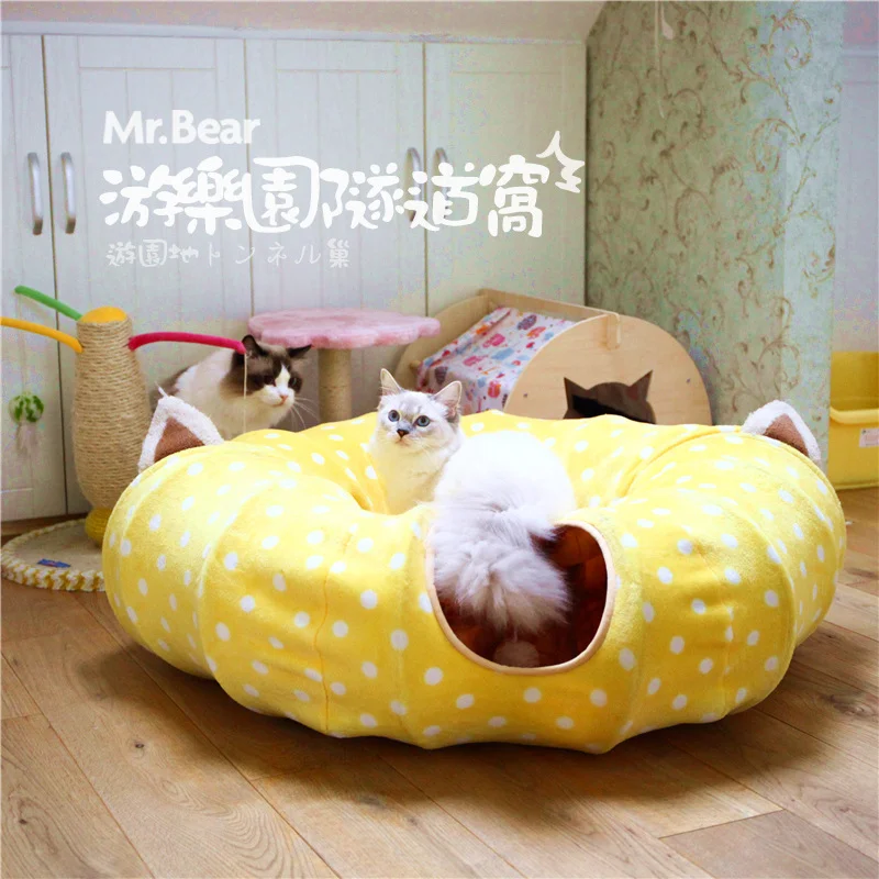 

2 in1 Pet Cat Tunnel Toys Collapsible Cat Nest Kitten Bed Tunnels Interactive Play Toy Indoor Tent For Cat Exercising Products