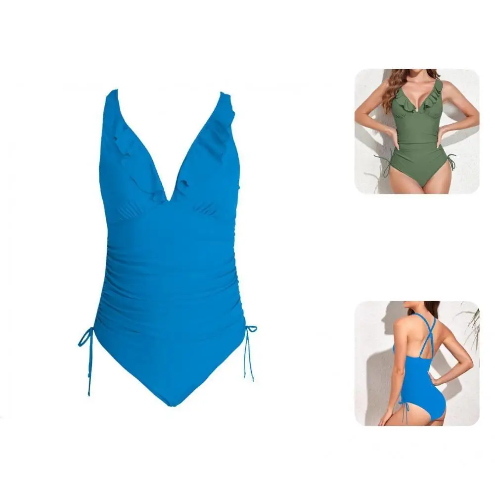 

Beautiful Bathing Suit Solid Color Quick Dry Beachwear Ruffle Summer Swimsuit