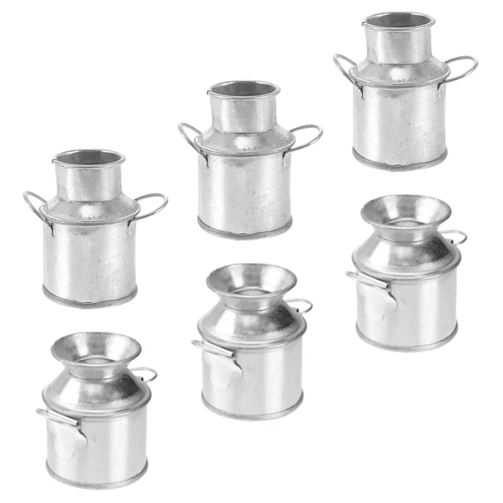 

6 Pcs Milk Jug Tin Bucket Tiny House Accessories Small Vase Mini Single Iron Miniature Accessory Child Vintage Flower