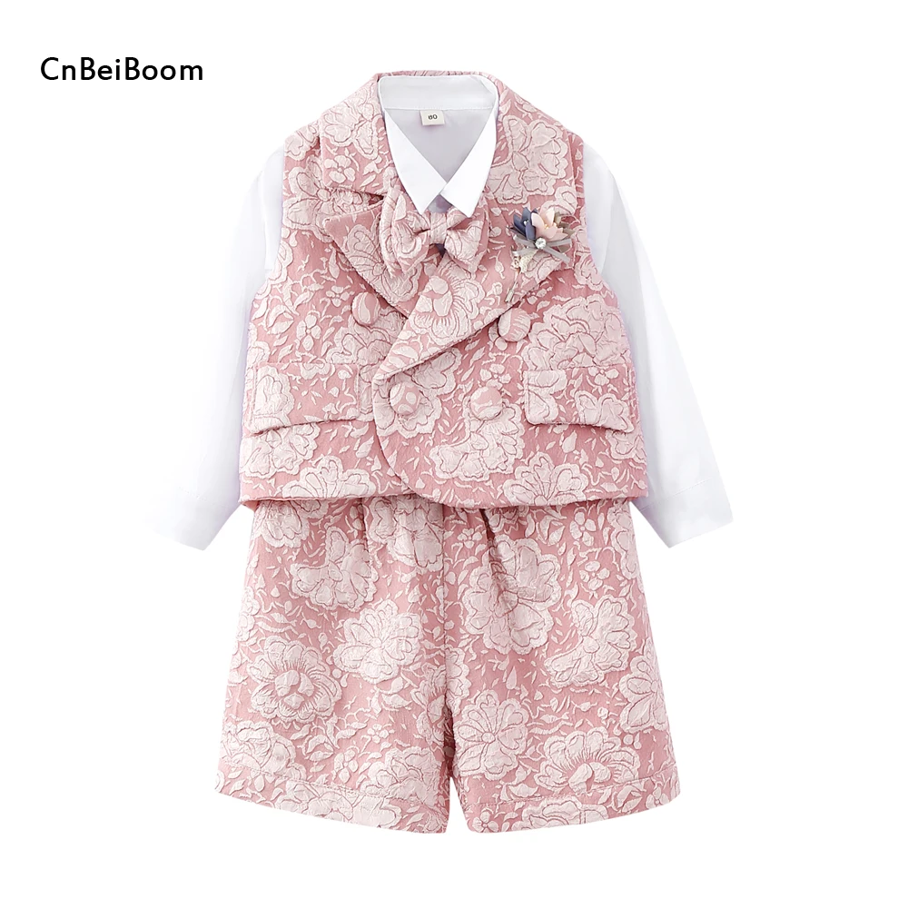 

Kids Formal Suits for Baby Girls Boys Suits Blazers Double-breasted Pink Flower Dress Wedding Birthday Clothing Sets Child 1-4 Y