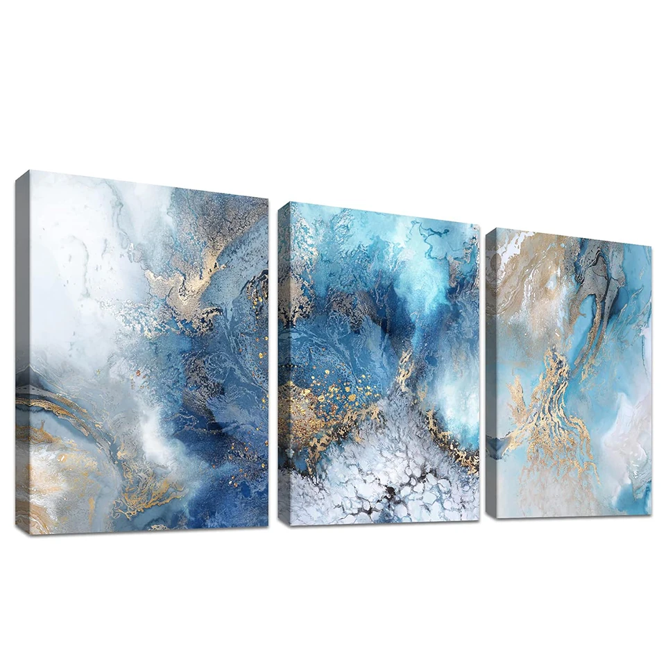 Алмазная живопись Шуай Рао триптих сине-белый