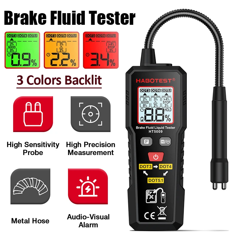 Тестер тормозной жидкости HT5009 гибкий зонд 3 цвета с подсветкой цифровой