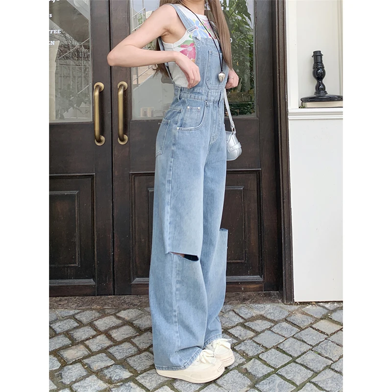 Perforated jeans for women blue commuting summer 2023 new spicy girls fashionable high waisted slim waistband long pants for wom