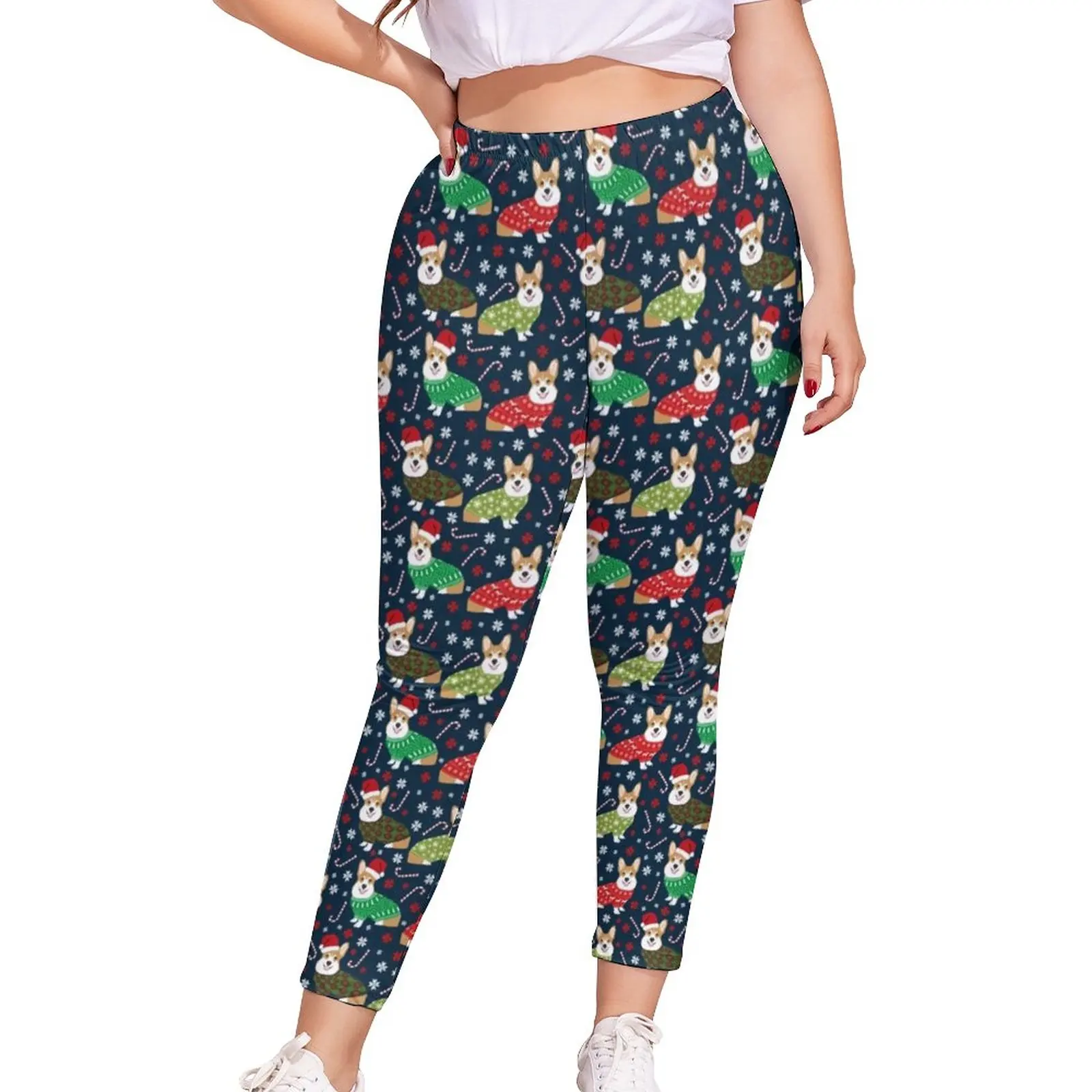 

Christmas Leggings Corgi Plus Size Drawing Legging Fancy Squat Teens Pants