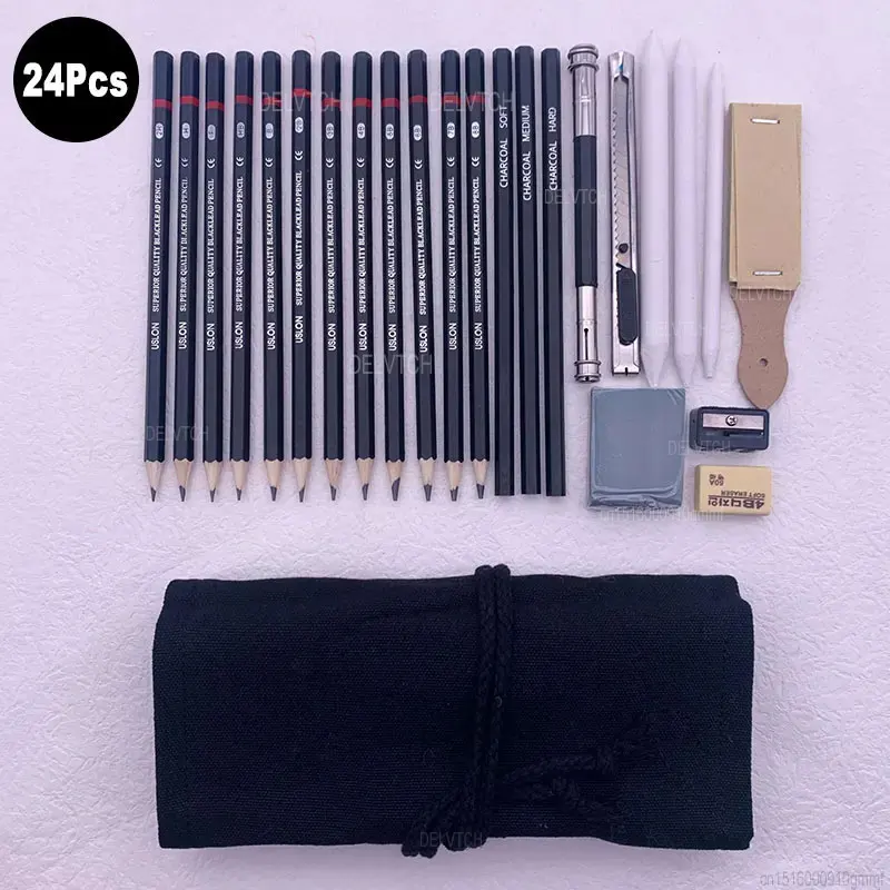 24 шт. Набор для творчества с органайзером модель 2H-8B карандаш мягкий Средний