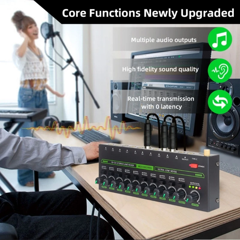 10-канальный звуковой микшер USB 5 В стерео малошумящая линия RGB для микрофонов